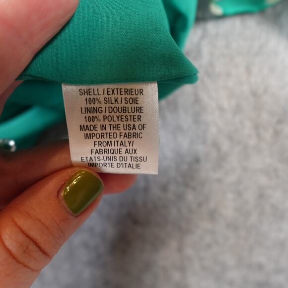 Milly Top Womens 4 Silk Green Geometric Print Halter Flowy Draped Hankerchief - Picture 5 of 7